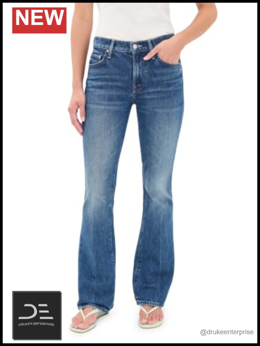 Mid Rise 5-Pocket Straight Jeans Cotton Denim Button Zip